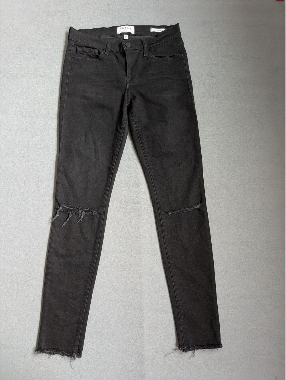 FRAME Le Skinny De Jeanne Jeans Womens 27 Black Mid Rise Skinny Distressed Denim
